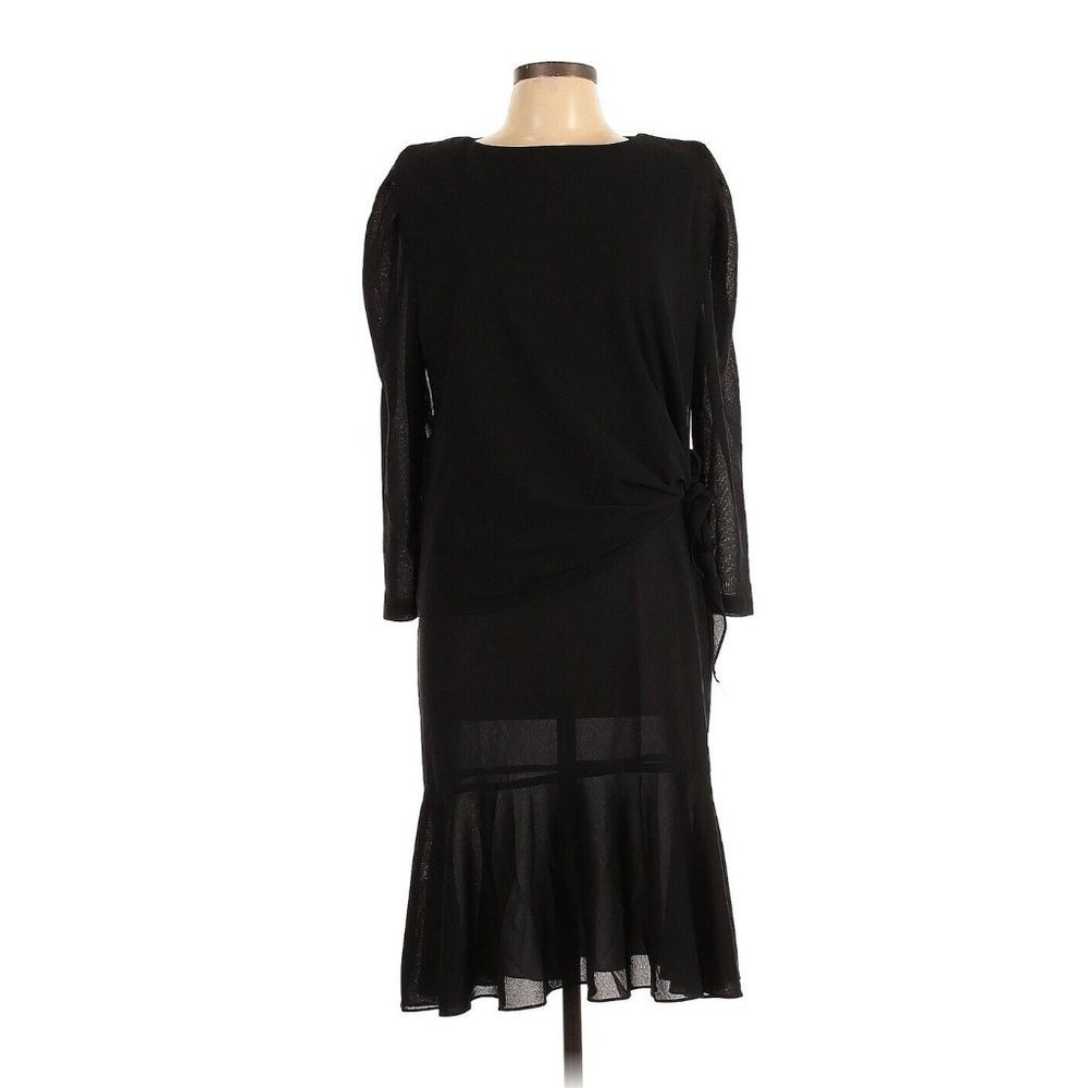 Vintage 80s Sz Medium Lagenlook Dropwaist Black Tiered‎ Dress Longsleeve Midi